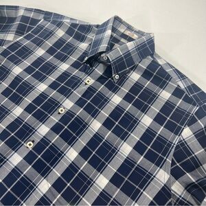 Peter Millar Medium Navy Blue Plaid Button Down Shirt